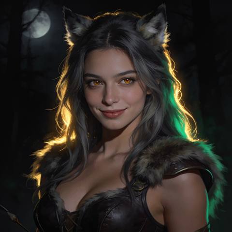 Selene the wolf-girl on the right half of the hero duel stage